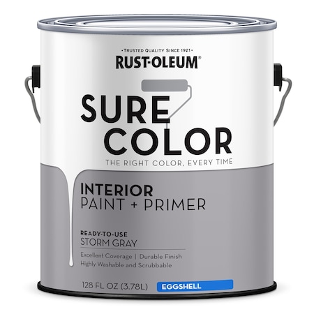 Interior Paint/Primer, Eggshell, Water Base, Storm Gray, 1 gal MPN:380224
