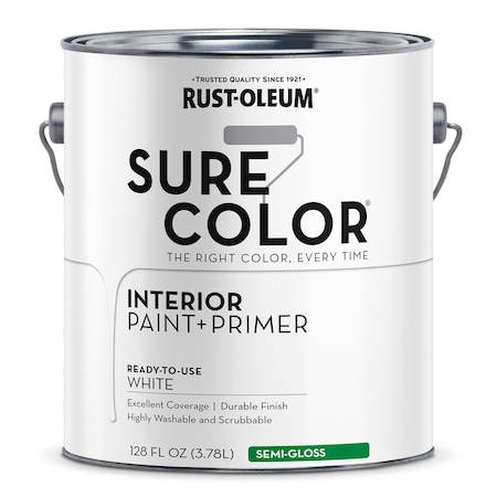 Interior Paint/Primer, Semi-Gloss, Water Base, White, 1 gal MPN:380227