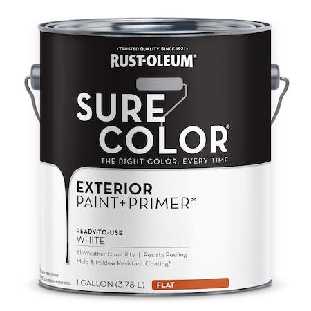 Exterior Paint and Primer, Flat, Water Base, White MPN:394670