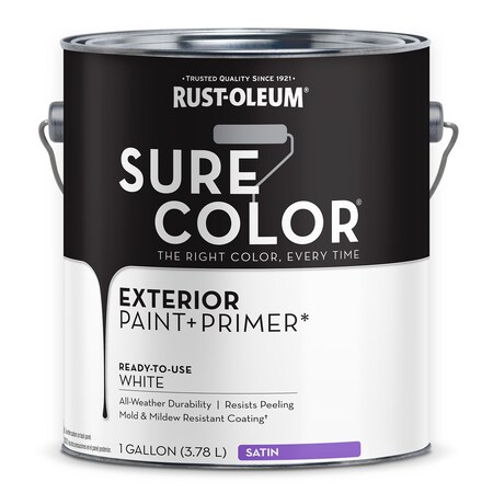 Exterior Paint and Primer, Satin, Water Base, White MPN:394678