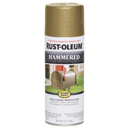 Rust Preventative Spray Paint, Gold Rush, Hammered, Solvent, 12 Oz MPN:7210830