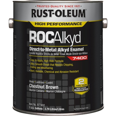 Interior/Exterior Paint, High Gloss, Oil Base, Chestnut Brown, 1 gal MPN:977402
