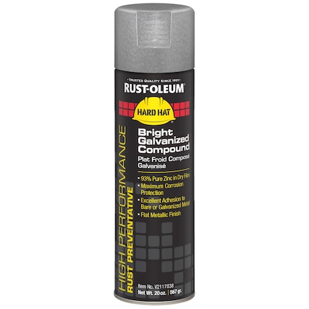 Rust Preventative Spray Paint, Bright Galvanized, Metallic, Solvent, 20 oz MPN:V2117838