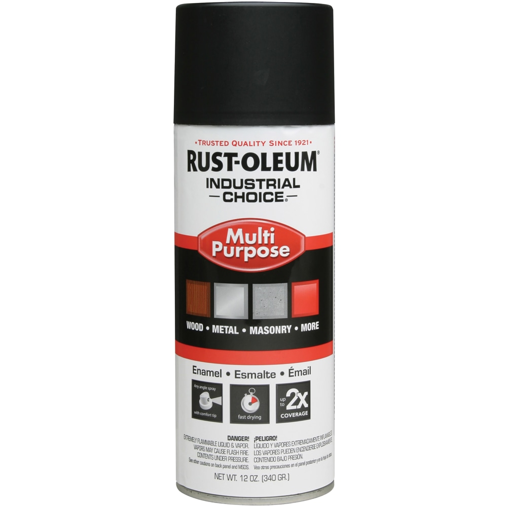 Rust-Oleum Industrial Choice 1600 System Multi-Purpose Enamel Spray Paint, 12 Oz, Semi-Flat Black, Case Of 6 Cans MPN:1678830