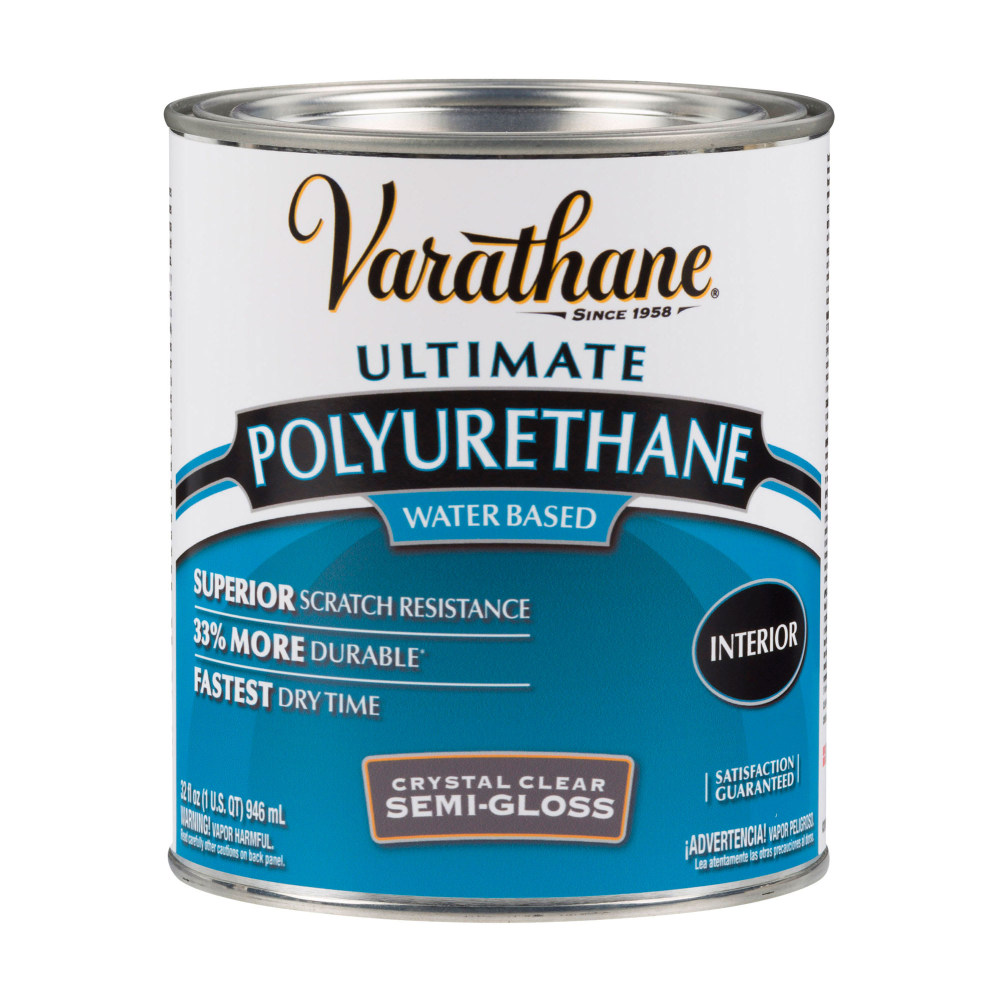 Varathane Ultimate Water-Based Polyurethane, 32 Oz, Crystal Clear Semi-Gloss, Pack Of 2 Cans MPN:200141H