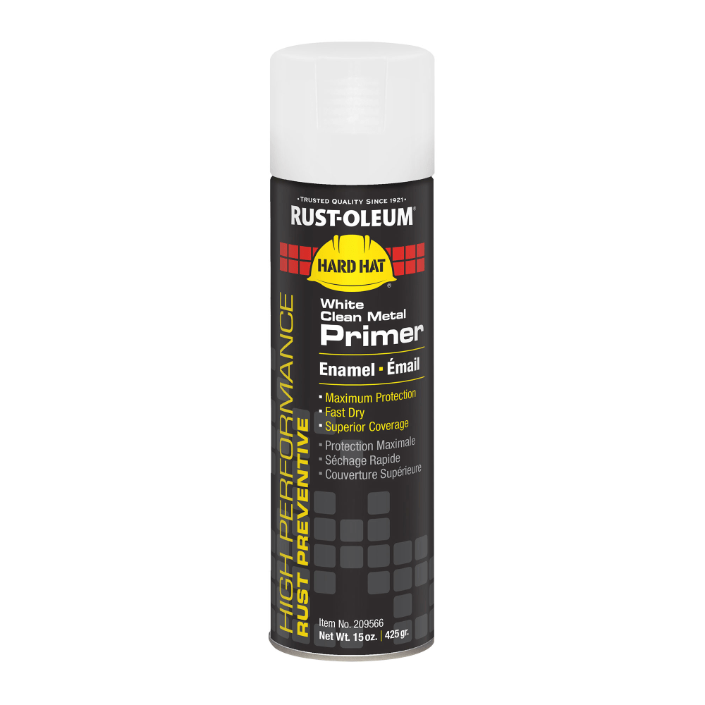 Rust-Oleum Hard Hat High Performance V2100 System Rust Preventive Enamel Spray Primer, 15 Oz, Flat White Clean Metal, Case Of 6 Cans MPN:209566