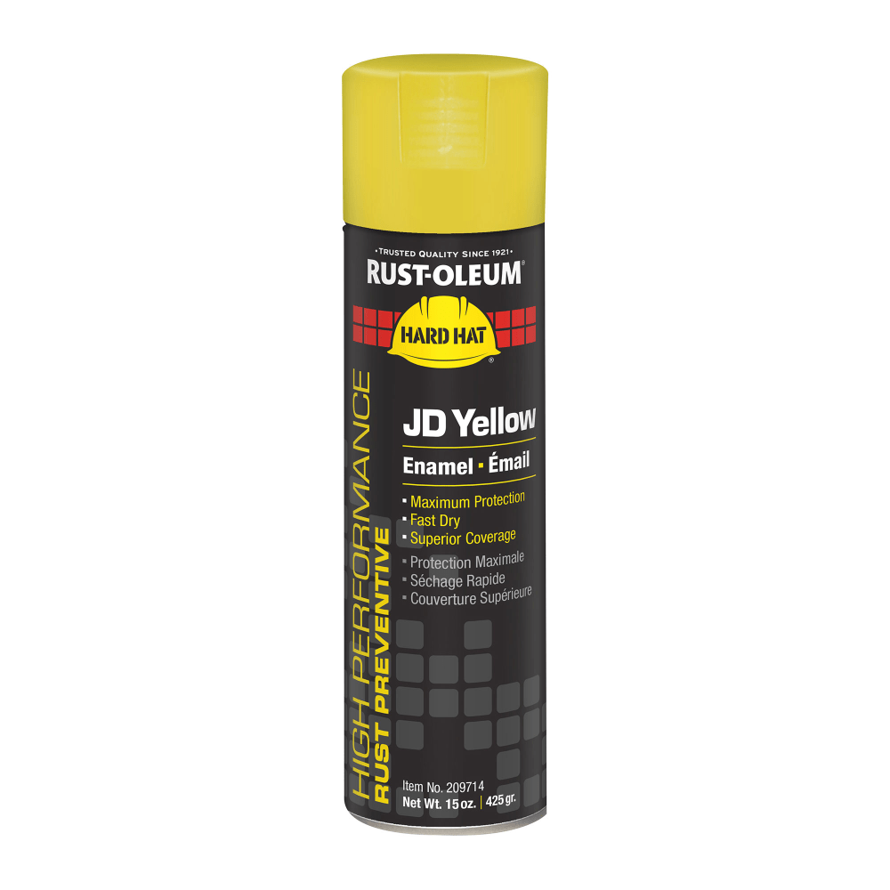 Rust-Oleum Hard Hat High Performance V2100 System Rust Preventive Enamel Farm Equipment Spray Paint, 15 Oz, Gloss JD Yellow, Case Of 6 Cans MPN:209714