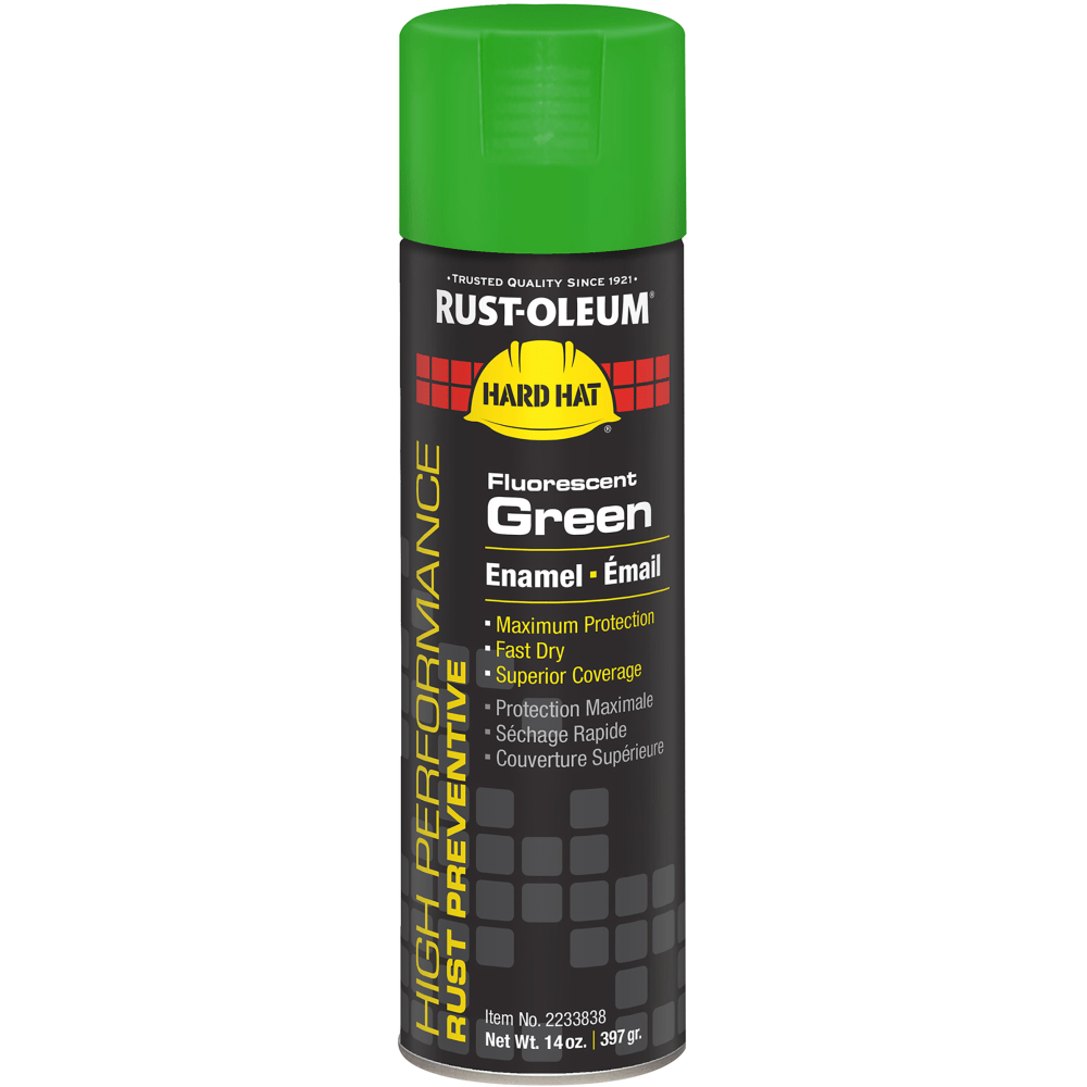 Rust-Oleum Hard Hat High Performance V2100 System Rust Preventive Enamel Spray Paint, 14 Oz, Gloss Fluorescent Green, Case Of 6 Cans MPN:2233838
