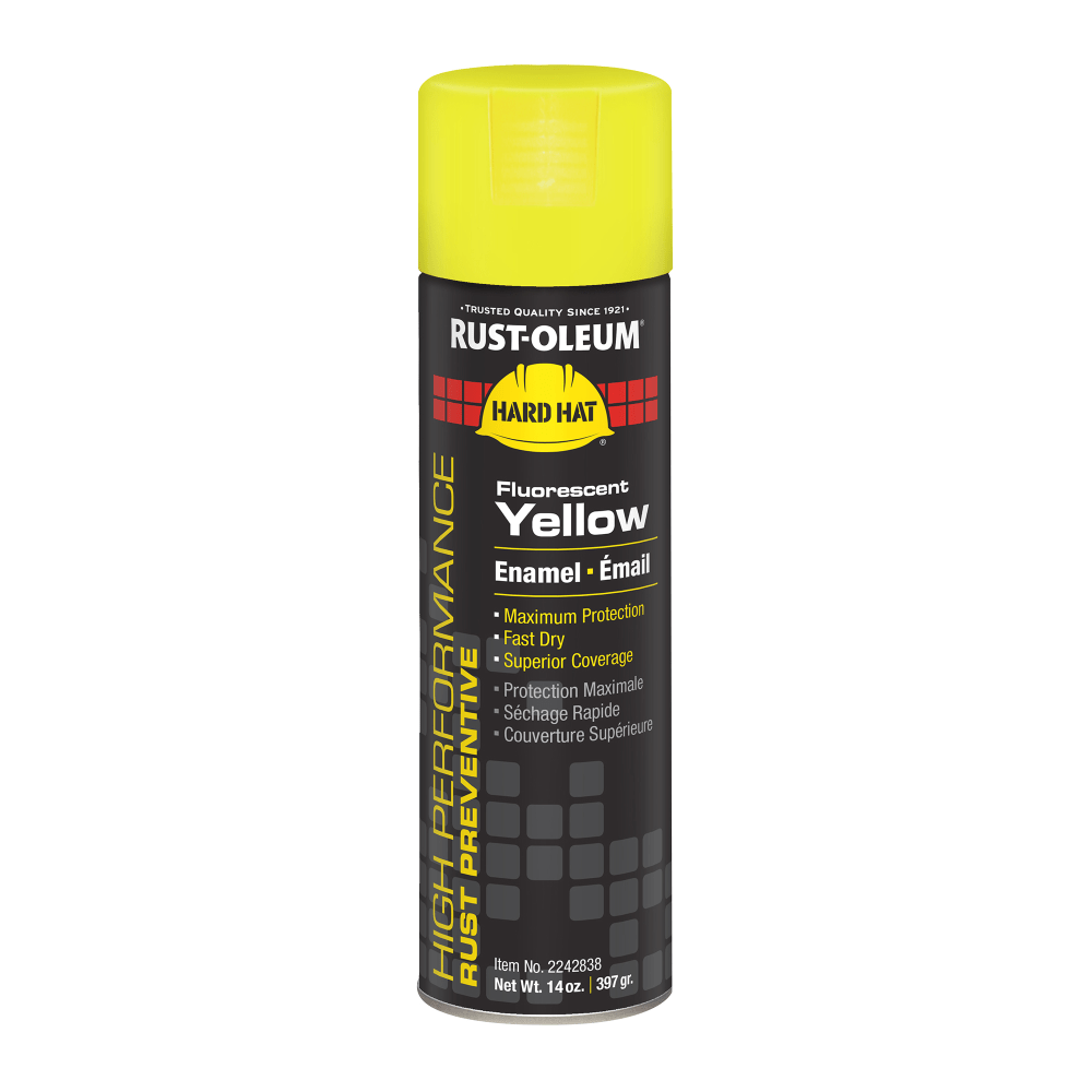 Rust-Oleum Hard Hat High Performance V2100 System Rust Preventive Enamel Spray Paint, 14 Oz, Gloss Fluorescent Yellow, Case Of 6 Cans MPN:2242838