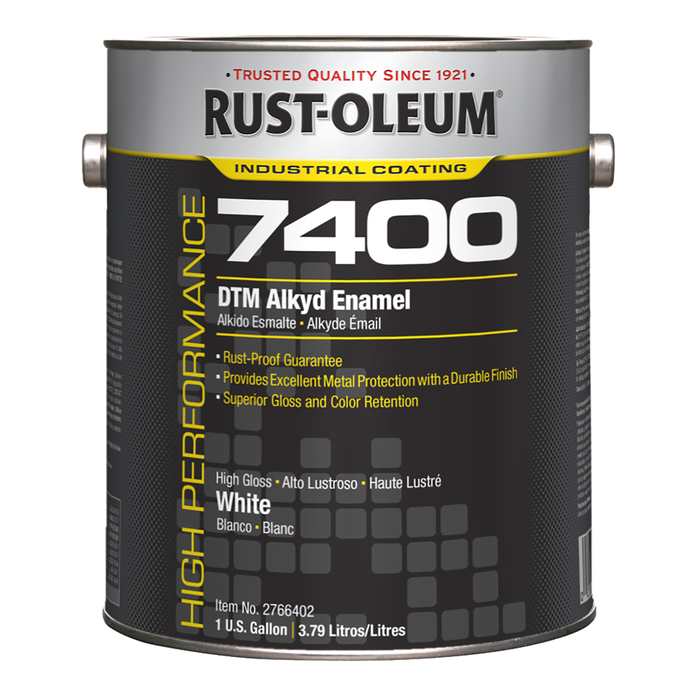 Rust-Oleum High Performance 7400 System 450 VOC DTM Alkyd Enamel Paint Cans, 1 Gallon, High Gloss White, Pack Of 2 Paint Cans MPN:2766402