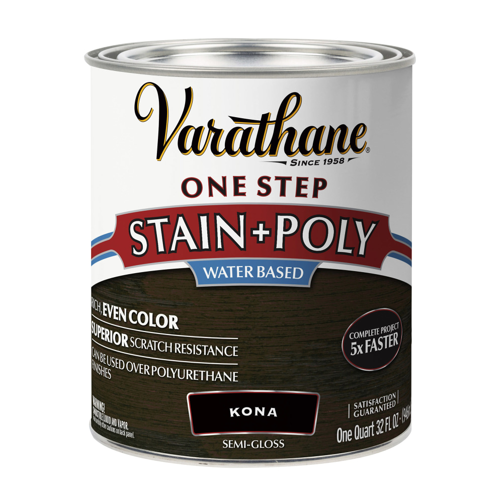 Varathane One Step Stain + Poly, 32 Oz, Kona Semi-Gloss, Pack Of 2 Cans MPN:333655