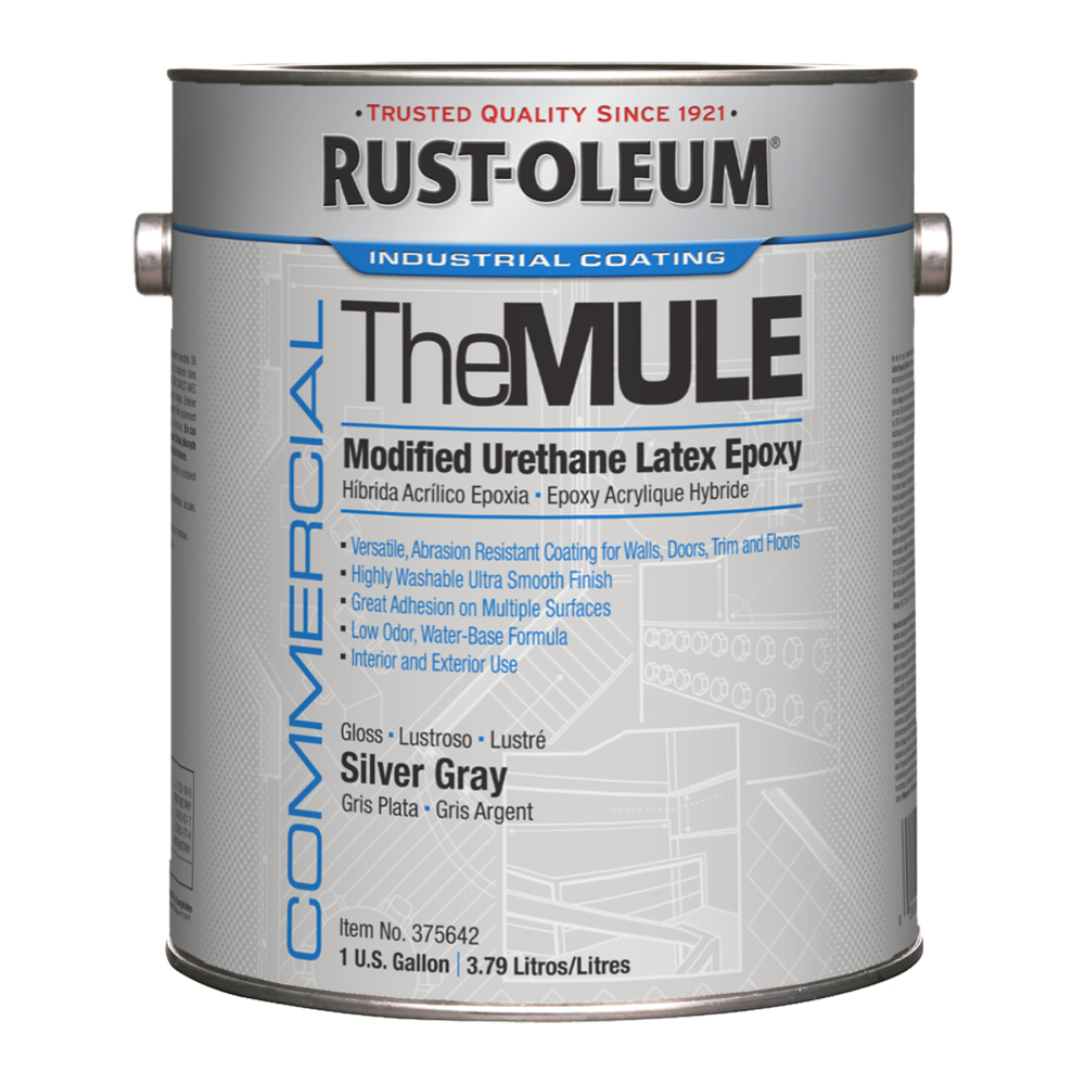 Rust-Oleum The MULE Modified Urethane Latex Epoxy Paint Cans, 1 Gallon, Silver Gray Gloss, Pack Of 2 Paint Cans MPN:375642