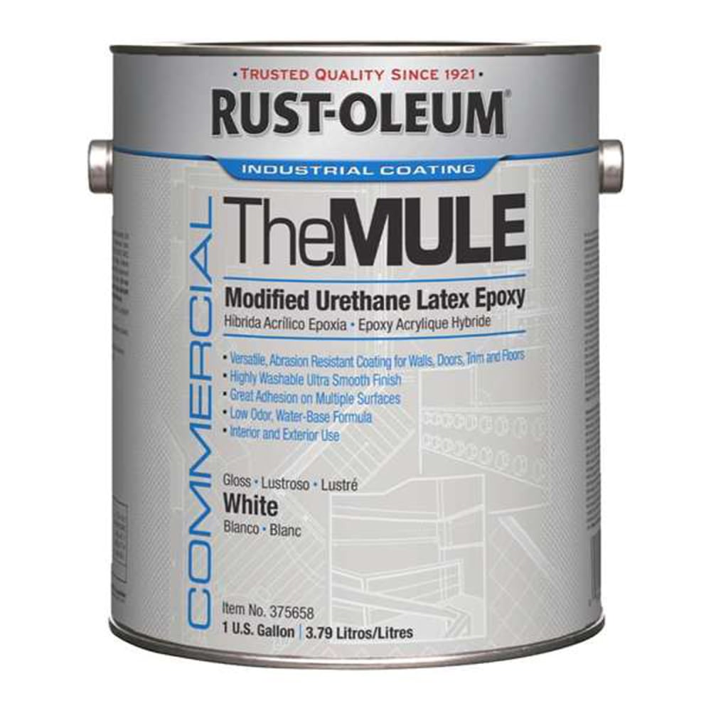 Rust-Oleum The MULE Modified Urethane Latex Epoxy Paint Cans, 1 Gallon, White Gloss, Pack Of 2 Paint Cans MPN:375658