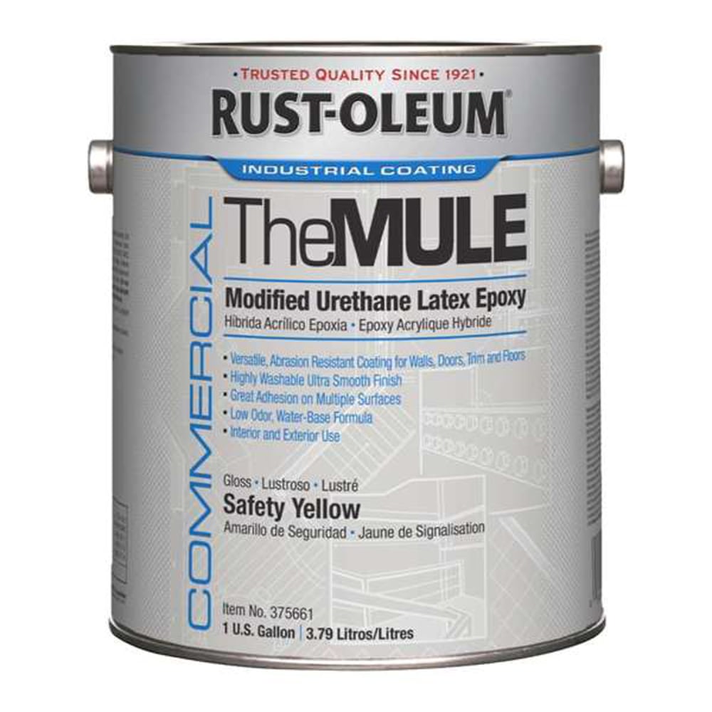 Rust-Oleum The MULE Modified Urethane Latex Epoxy Paint Cans, 1 Gallon, Safety Yellow Gloss, Pack Of 2 Paint Cans MPN:375661