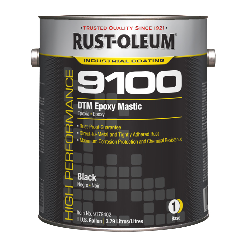 Rust-Oleum High Performance 9100 System DTM Epoxy Mastic Paint Cans, 1 Gallon, Gloss Black, Pack Of 2 Paint Cans MPN:9179402
