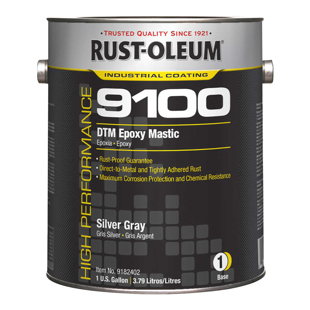Rust-Oleum High Performance 9100 System DTM Epoxy Mastic Paint Cans, 1 Gallon, Gloss Silver Gray, Pack Of 2 Paint Cans MPN:9182402