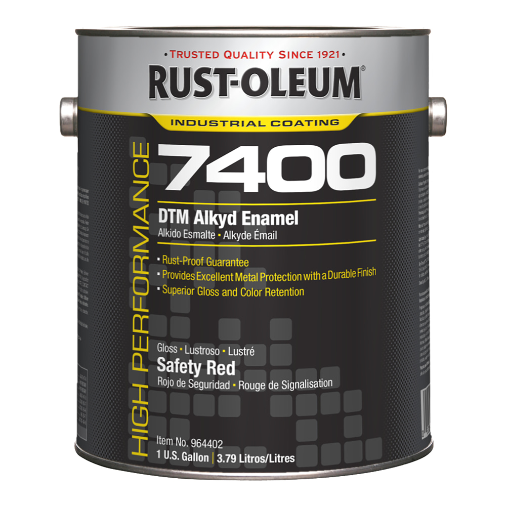 Rust-Oleum High Performance 7400 System 450 VOC DTM Alkyd Enamel Paint Cans, 1 Gallon, High Gloss Safety Red, Pack Of 2 Paint Cans MPN:964402