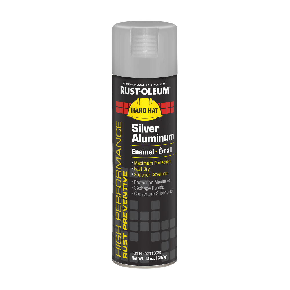 Rust-Oleum Hard Hat High Performance V2100 System Rust Preventive Enamel Spray Paint, 14 Oz, Gloss Silver Aluminum, Case Of 6 Cans MPN:V2115838