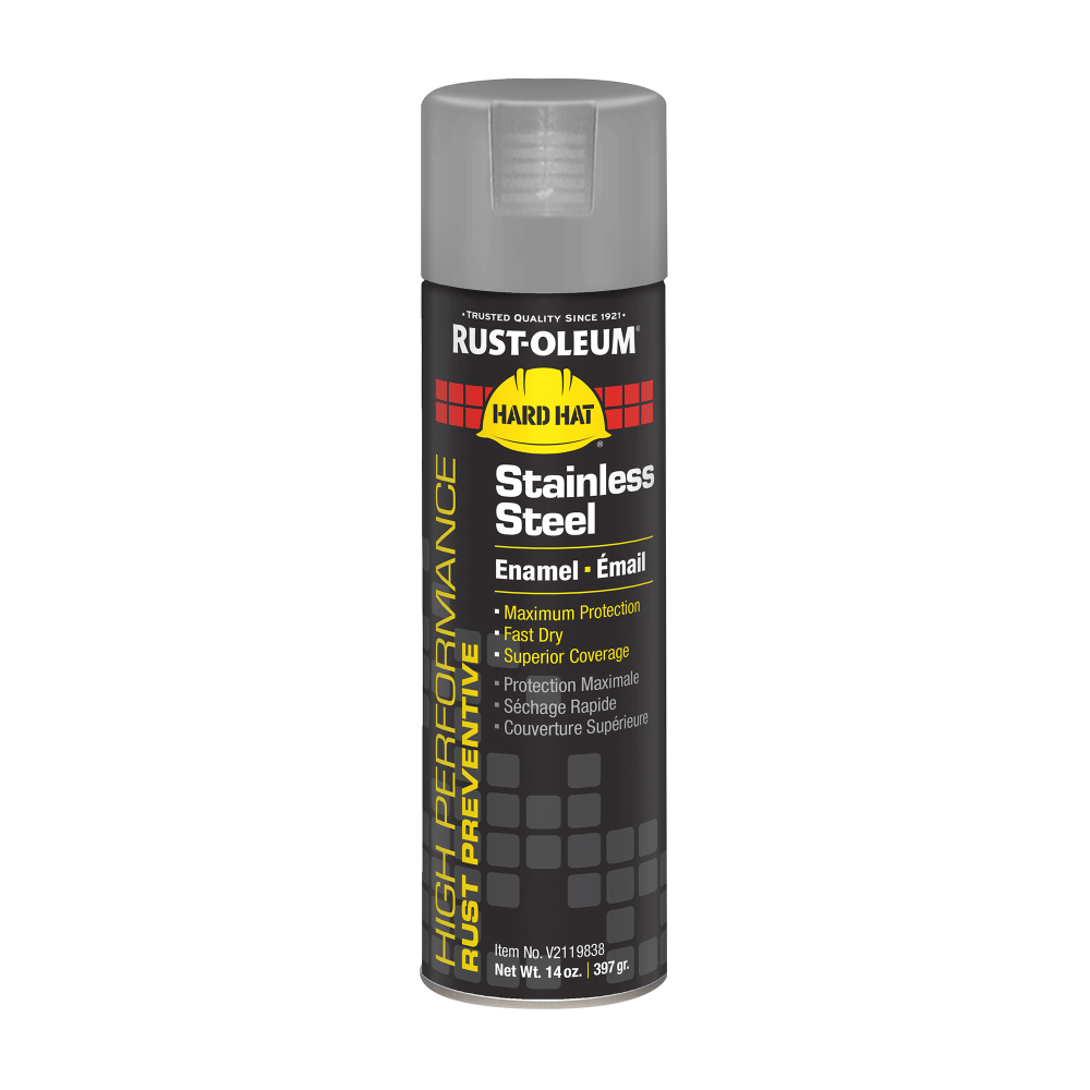 Rust-Oleum Hard Hat High Performance V2100 System Rust Preventive Enamel Spray Paint, 14 Oz, Flat Stainless Steel, Case Of 6 Cans MPN:V2119838