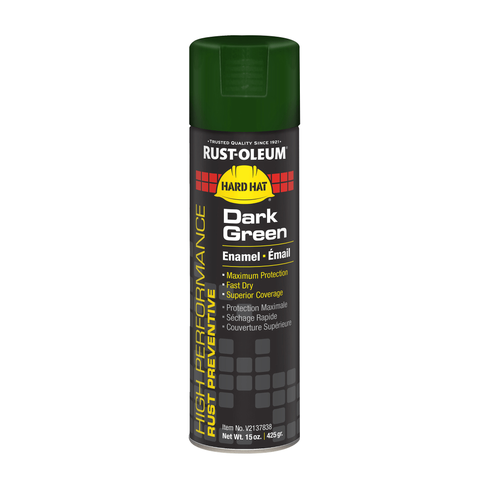 Rust-Oleum Hard Hat High Performance V2100 System Rust Preventive Enamel Spray Paint, 15 Oz, Gloss Dark Green, Case Of 6 Cans MPN:V2137838
