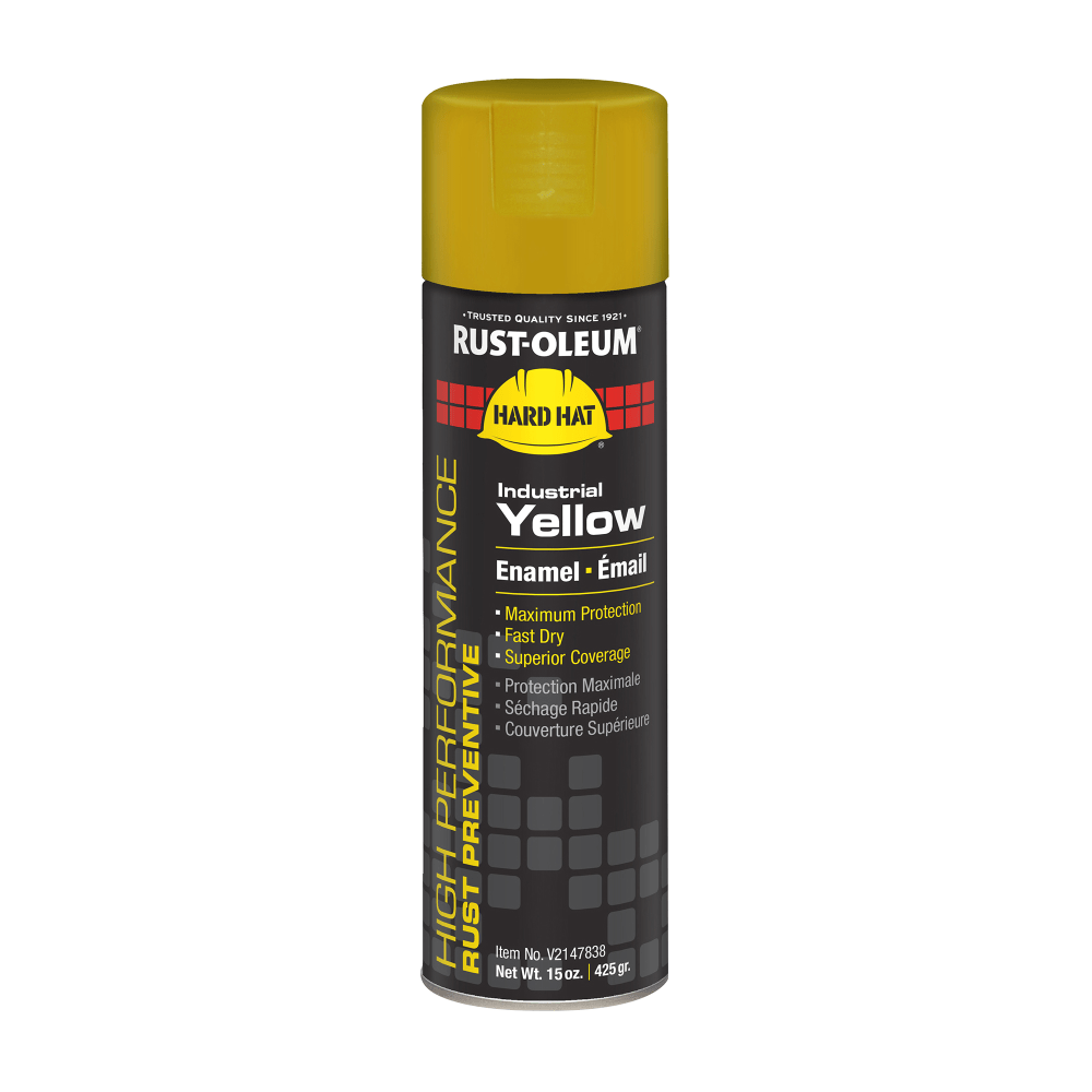 Rust-Oleum Hard Hat High Performance V2100 System Rust Preventive Enamel Spray Paint, 15 Oz, Gloss Industrial Yellow, Case Of 6 Cans MPN:V2147838