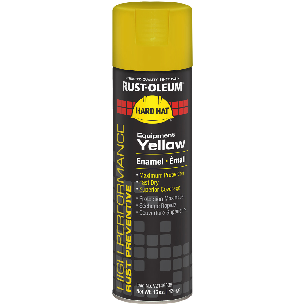 Rust-Oleum Hard Hat High Performance V2100 System Rust Preventive Enamel Spray Paint, 15 Oz, Gloss Equipment Yellow, Case Of 6 Cans MPN:V2148838