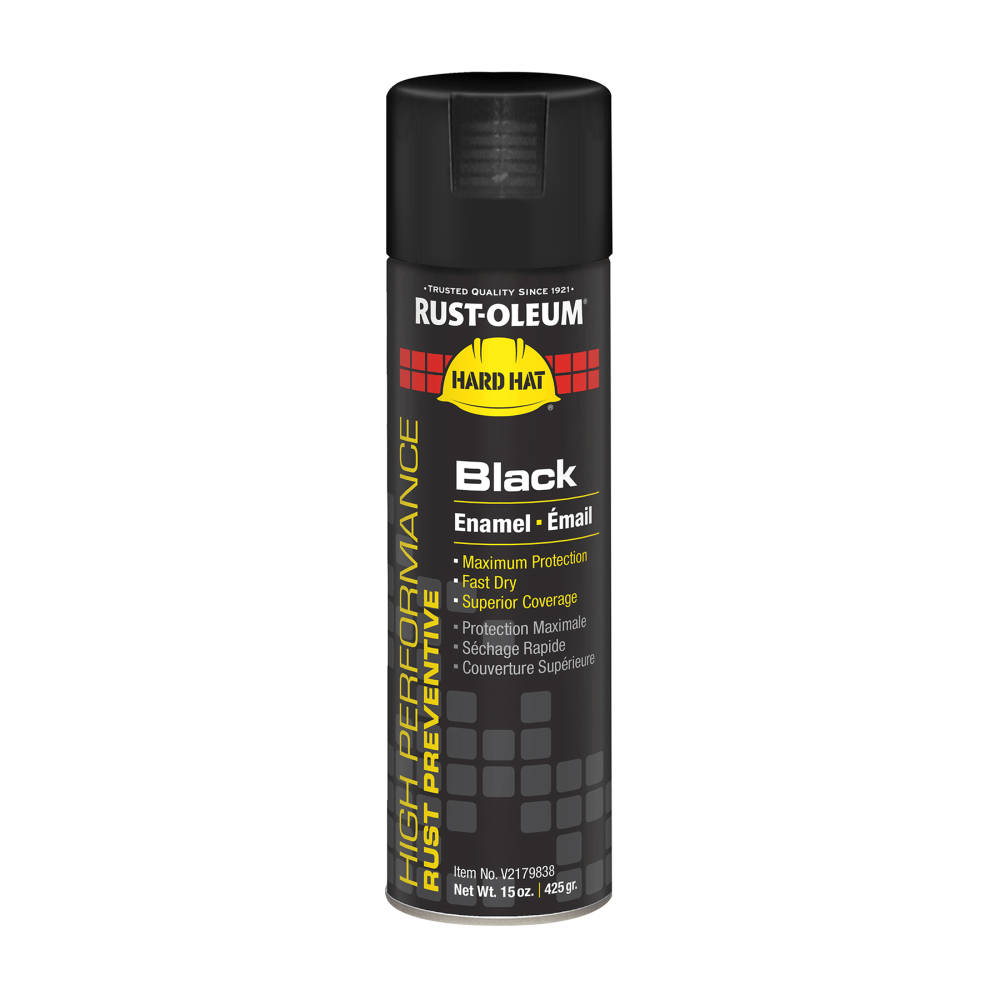 Rust-Oleum Hard Hat High Performance V2100 System Rust Preventive Enamel Spray Paint, 15 Oz, Gloss Black, Case Of 6 Cans MPN:V2179838