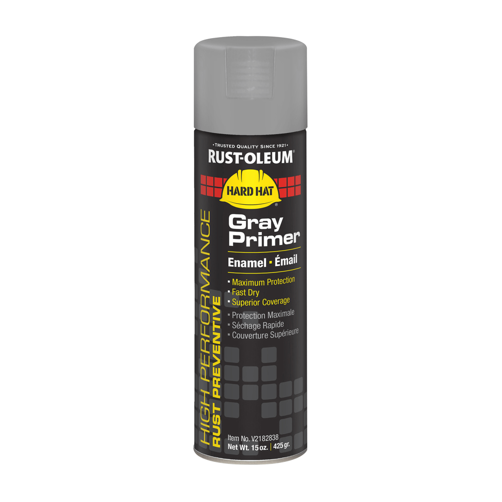 Rust-Oleum Hard Hat High Performance V2100 System Rust Preventive Enamel Spray Primer, 15 Oz, Flat Gray, Case Of 6 Cans MPN:V2182838