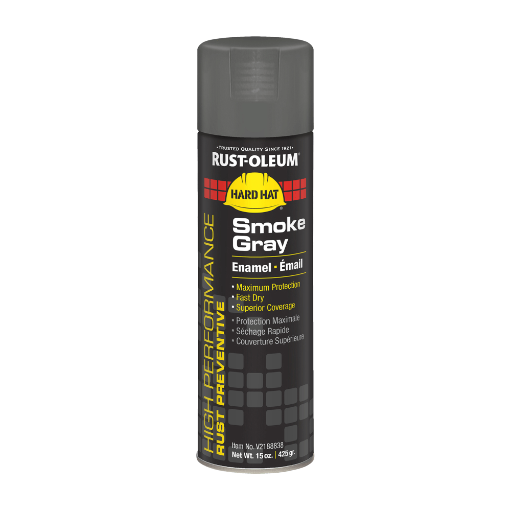 Rust-Oleum Hard Hat High Performance V2100 System Rust Preventive Enamel Spray Paint, 15 Oz, Gloss Smoke Gray, Case Of 6 Cans MPN:V2188838
