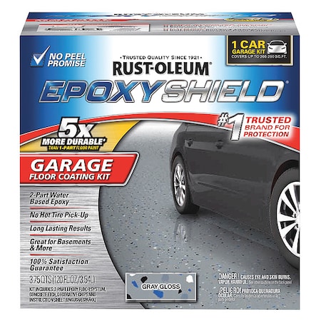 120 fl oz Garage Floor Kit, Gloss Finish, Gray, Water Base MPN:251965