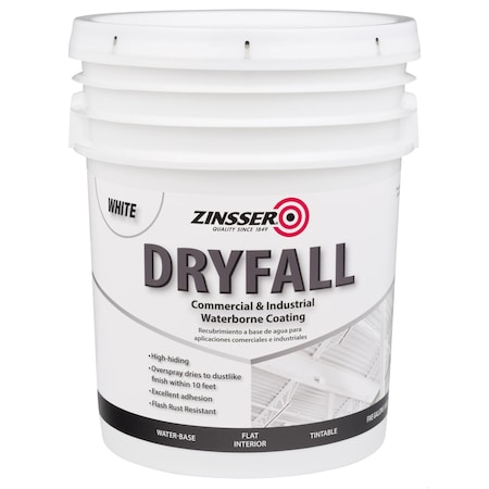 Dryfall Commercial & Industrial Waterborne Coating, White, Flat, 5 Gallon MPN:293234