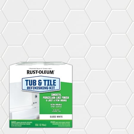 Tub and Tile Refinishing Kit, White, Gloss, 1 qt, 70 to 110 sq ft/gal, Tub & Tile Paint Series MPN:384165