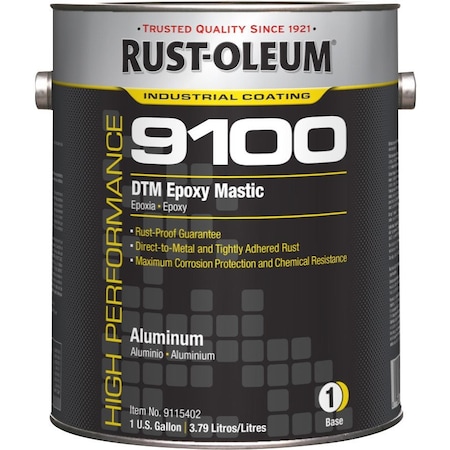Epoxy Mastic Coating Base, Aluminum, Semi-Gloss, 1 gal, 125 to 225 sq ft/gal, 9100 Series MPN:9115402