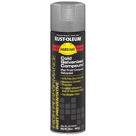 Rust Preventative Spray Paint, Hard Hat, Cold Galvanizing Compound, 20 oz, Flat MPN:V2185838