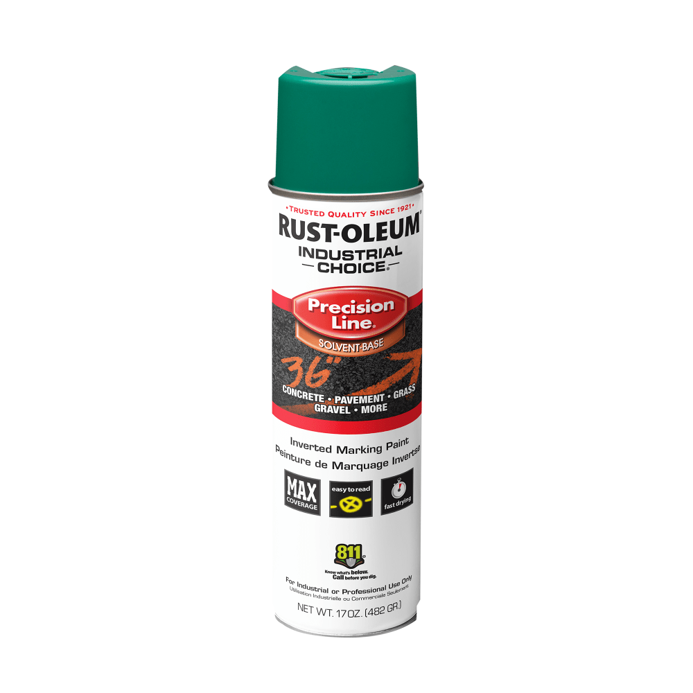 Rust-Oleum Industrial Choice M1600 System Solvent-Based Precision Line Inverted Marking Paint, 17 Oz, APWA Safety Green, Case Of 12 Cans MPN:1634838V