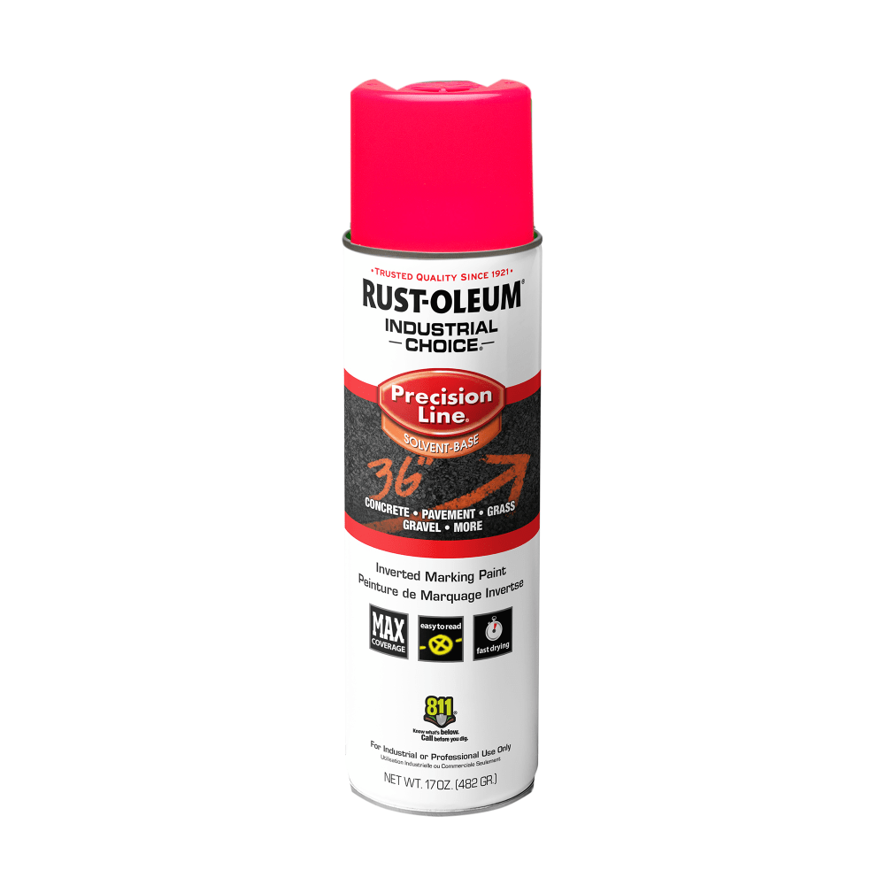Rust-Oleum Industrial Choice M1600 System Solvent-Based Precision Line Inverted Marking Paint, 17 Oz, Fluorescent Pink, Case Of 12 Cans MPN:1661838V