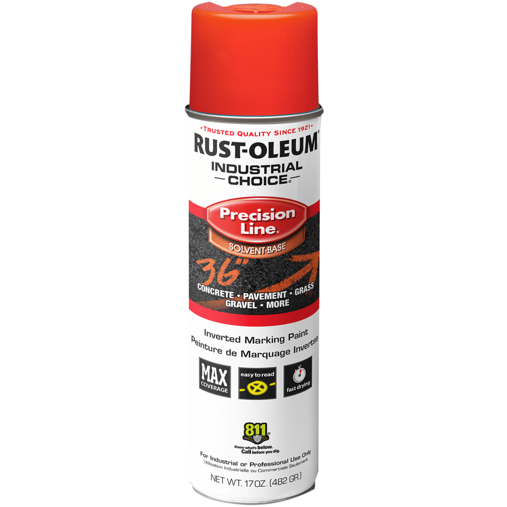 Rust-Oleum Industrial Choice M1600 System Solvent-Based Precision Line Inverted Marking Paint, 17 Oz, Fluorescent Red, Case Of 12 Cans MPN:1662838V