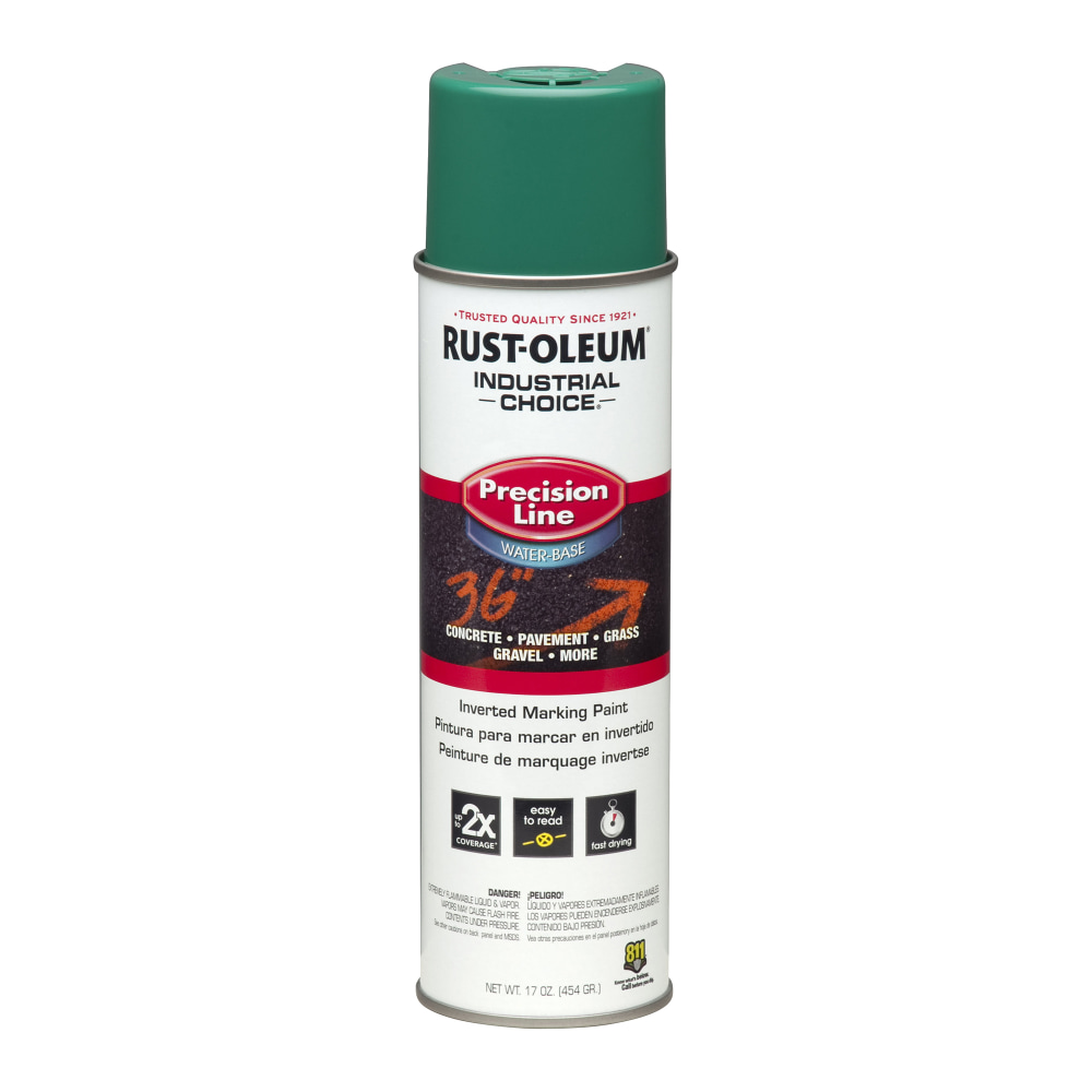 Rust-Oleum Industrial Choice M1800 System Water-Based Precision Line Inverted Marking Paint, 17 Oz, APWA Safety Green, Pack Of 12 Cans MPN:1834838