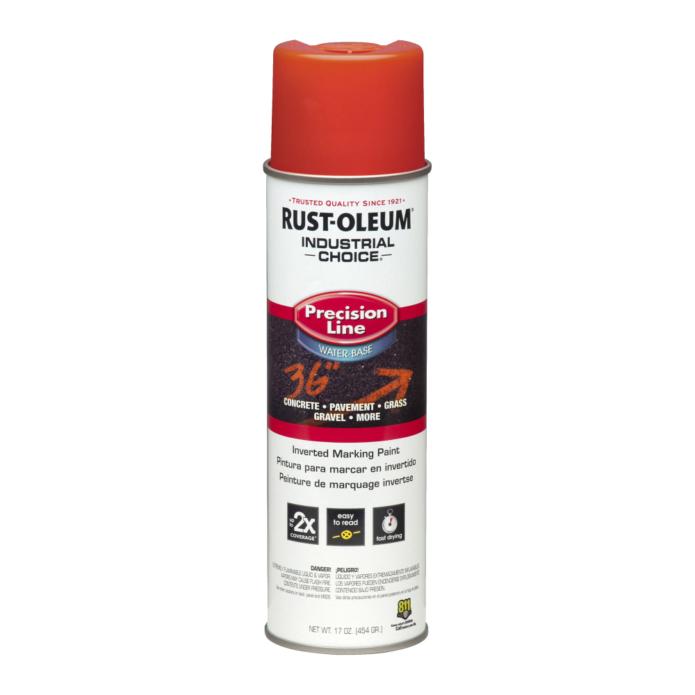 Rust-Oleum Industrial Choice M1800 System Water-Based Precision Line Inverted Marking Paint, 17 Oz, Fluorescent Red, Pack Of 12 Cans MPN:1862838