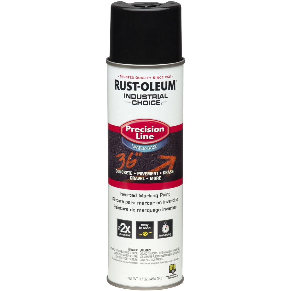 Rust-Oleum Industrial Choice M1800 System Water-Based Precision Line Inverted Marking Paint, 17 Oz, Black, Pack Of 12 Cans MPN:1875838