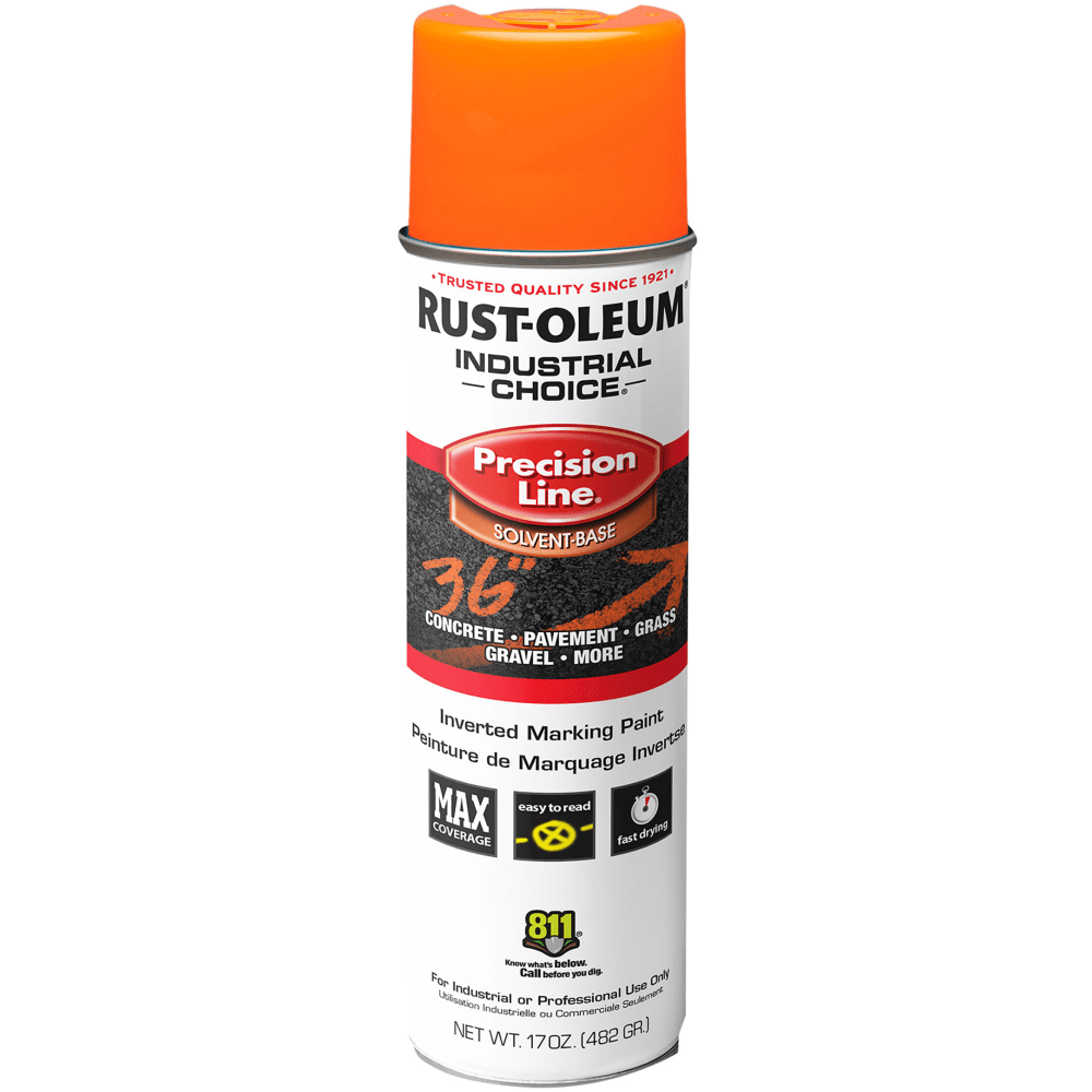 Rust-Oleum Industrial Choice M1600 System Solvent-Based Precision Line Inverted Marking Paint, 17 Oz, APWA Orange, Case Of 12 Cans MPN:201516V