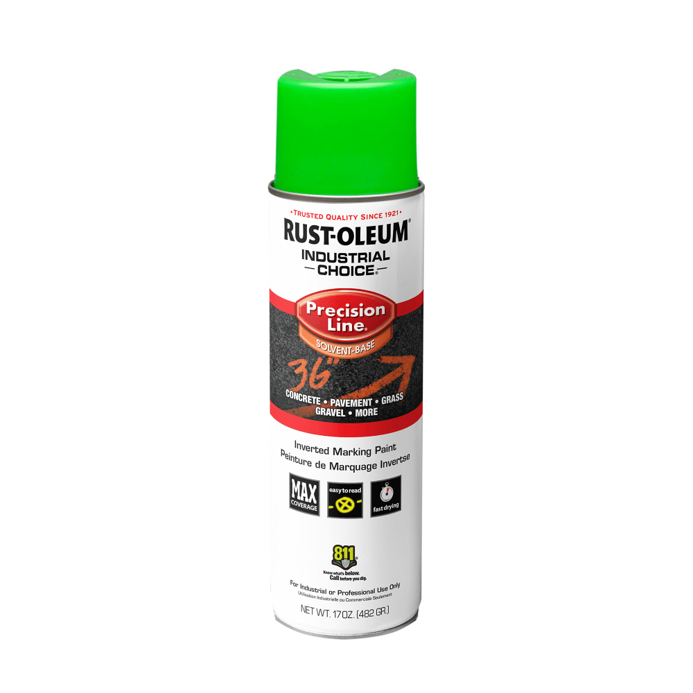 Rust-Oleum Industrial Choice M1600 System Solvent-Based Precision Line Inverted Marking Paint, 17 Oz, Fluorescent Green, Case Of 12 Cans MPN:203023V