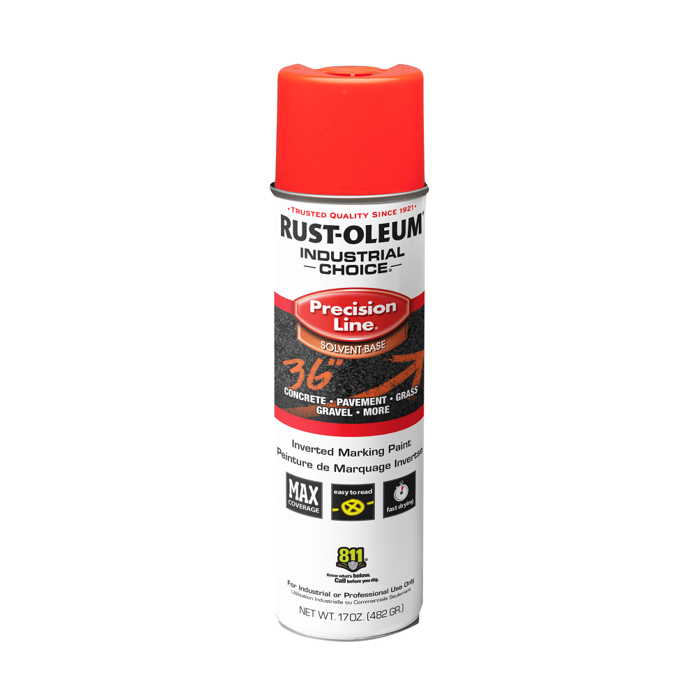 Rust-Oleum Industrial Choice M1600 System Solvent-Based Precision Line Inverted Marking Paint, 17 Oz, Fluorescent Red-Orange, Case Of 12 Cans MPN:203028V