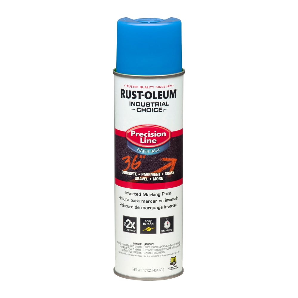 Rust-Oleum Industrial Choice M1800 System Water-Based Precision Line Inverted Marking Paint, 17 Oz, Fluorescent Blue, Pack Of 12 Cans MPN:205176