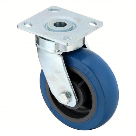 Plate Caster, Swivel, Rubber, 6 1/2