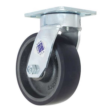 Plate Caster, Swivel, Polyurethane, 6 1/2
