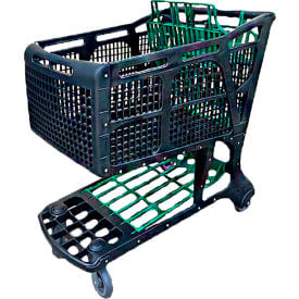 Black Plastic Shopping Cart With Green Seat And Tray -11575 Cu. In. Basket Capacity EX-11575 RE GRN