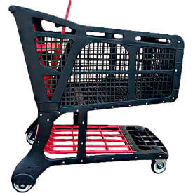 R.W. Rogers Large Plastic Shopping Cart Black and Red 350 Lbs. Capacity EX-11575 RE RED