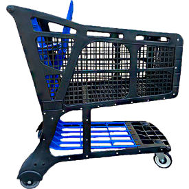 R.W. Rogers Large Plastic Shopping Cart Black and Blue 350 Lbs. Capacity EX-11575REB