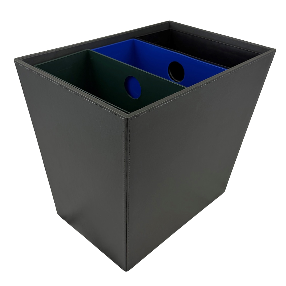 Hospitality Source Wood Triple Recycle Bins, 14in x 9in x 12-1/2in, Dark Gray, Set Of 6 Bins MPN:WB-0002 GRAY TRIPLE SET